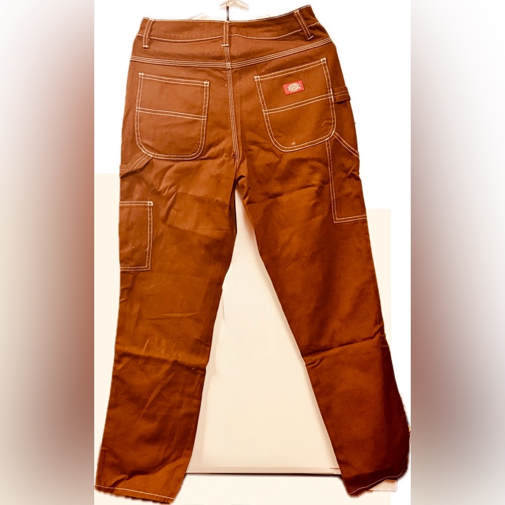 Women Dickies Coffee With White Stitches Straight Fit Cargo Pants